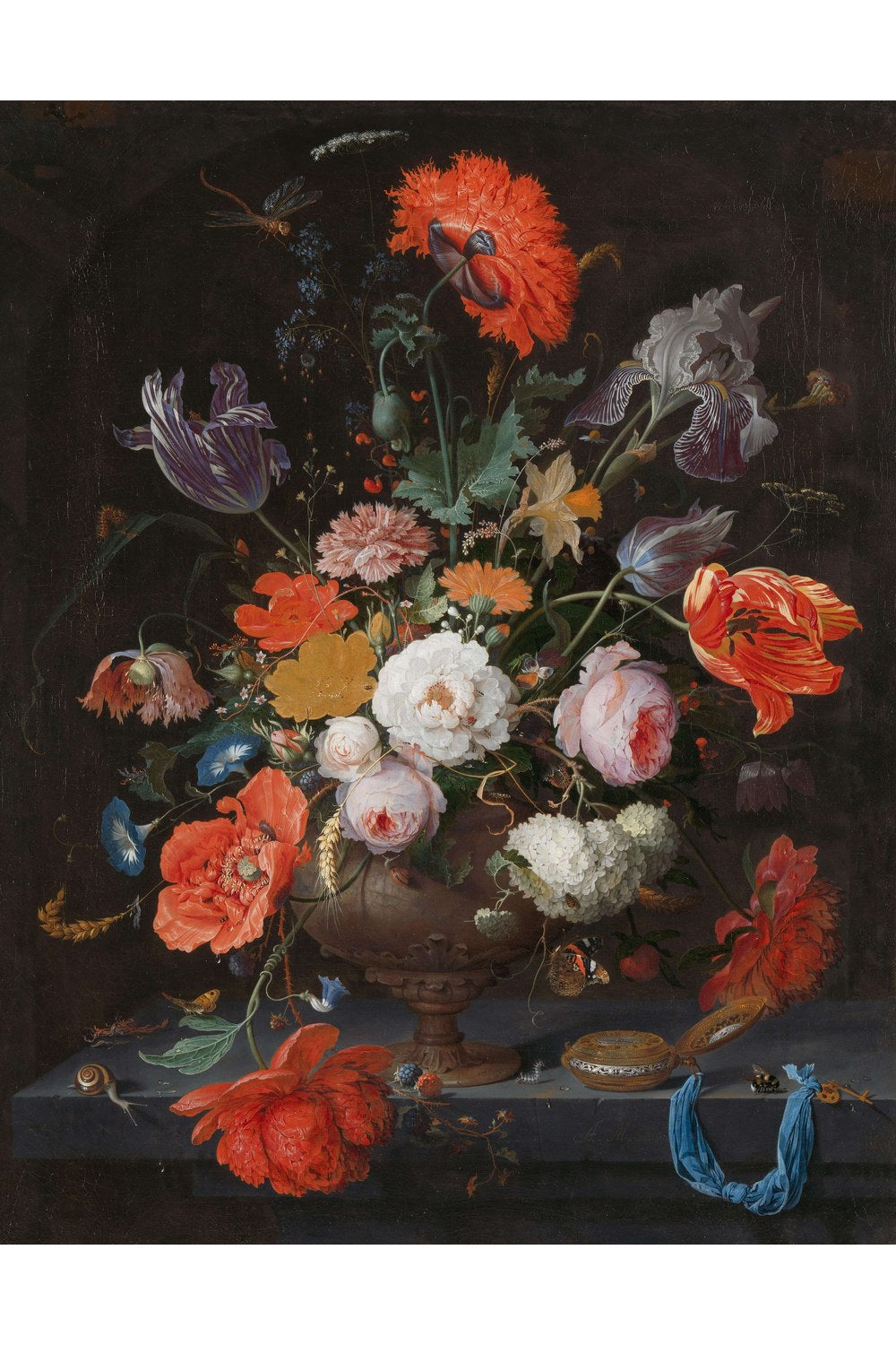 Abraham Mignon - Çiçekler Ve Bir Cep Saati Ile Natürmort - 1
