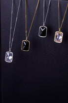 Zirkon Taşlı Kolye, Siyah - Gold - 4