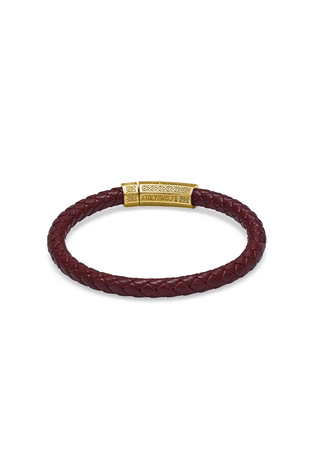 Sekizgen Kilitli Kalın Deri Bileklik, Bordo - Gold - 1
