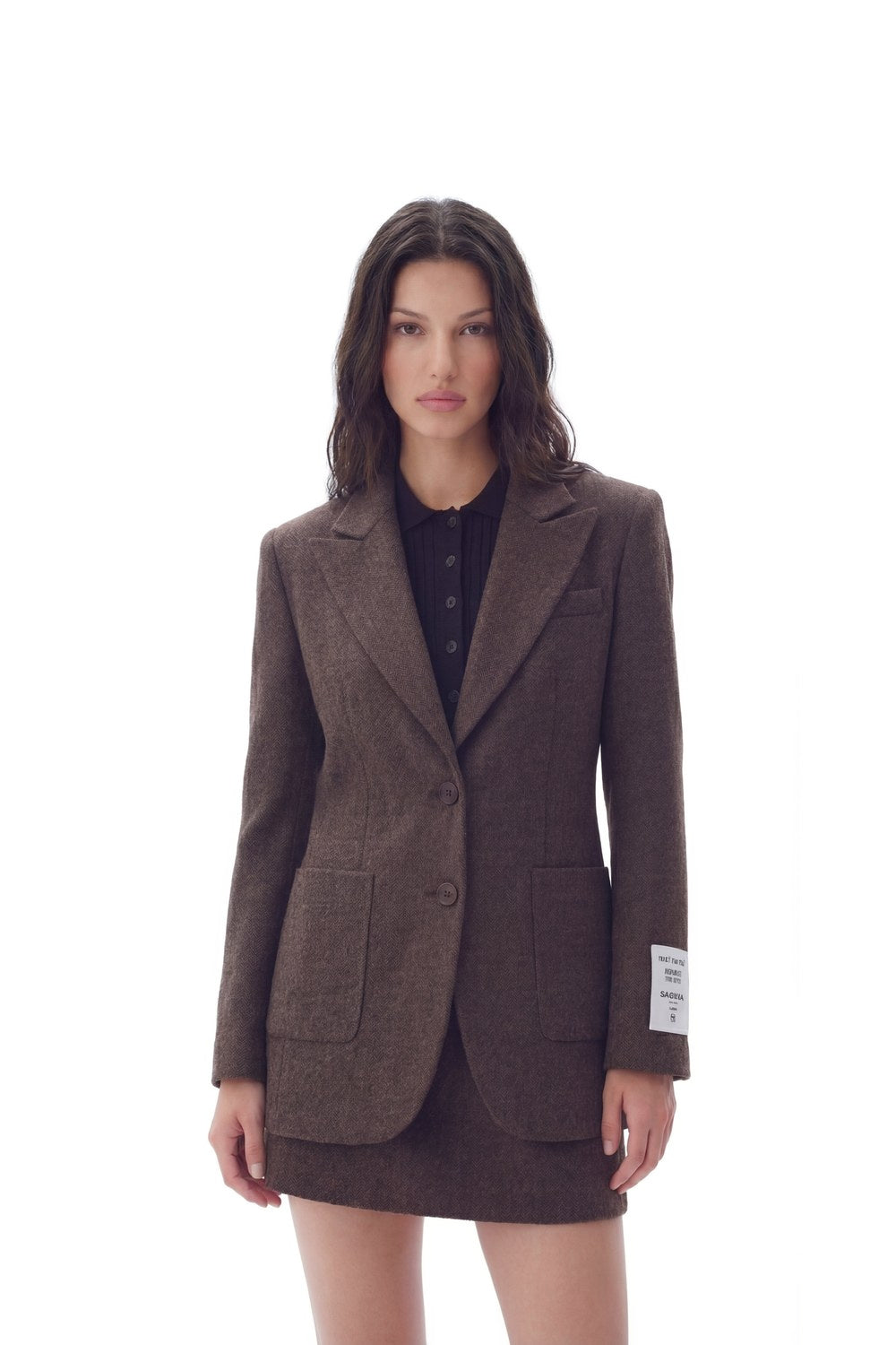 Landor Balıksırtı Desenli Blazer Ceket, Kahverengi - 0