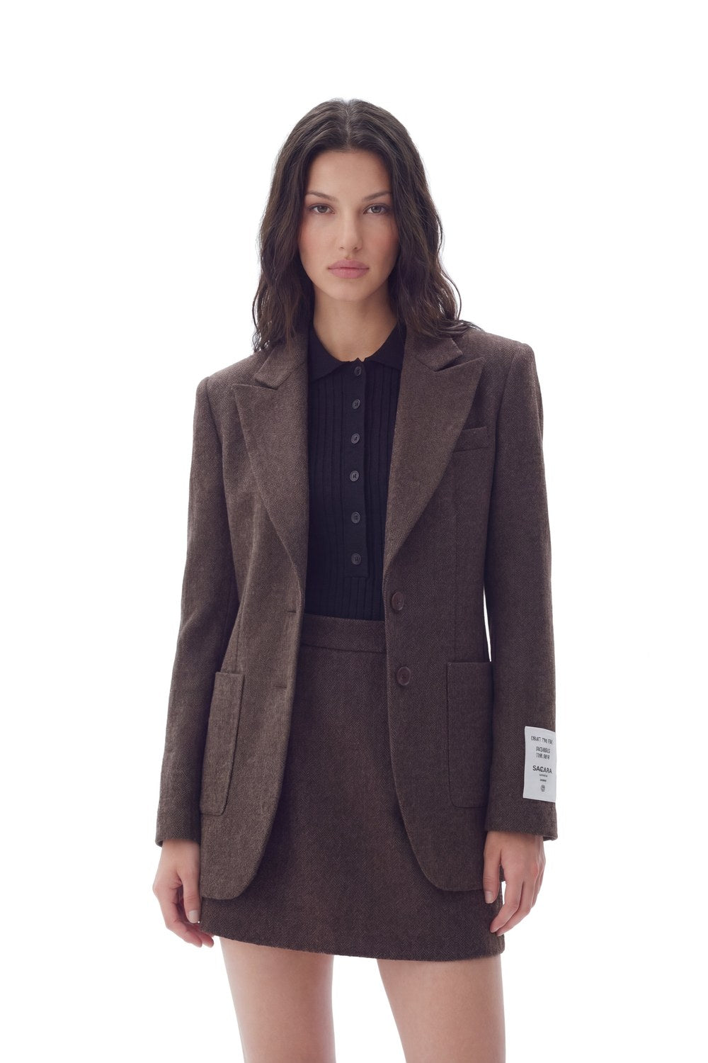 Landor Balıksırtı Desenli Blazer Ceket, Kahverengi - 1