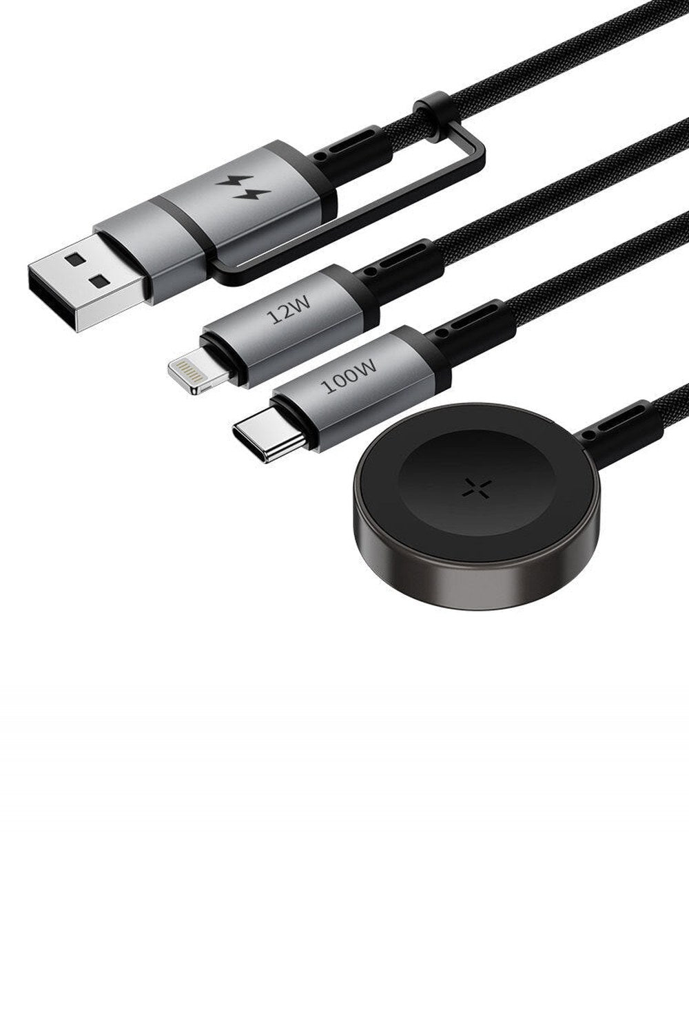 Legend Wi-C050 3'ü 1 Arada Usb-A Ve Type-C - Lightning, Type-C Ve Akıllı Saat Şarj Kablosu, 100 W, 1,2 M - 1