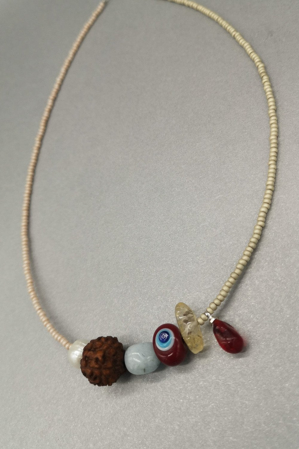 Murano Nazar Boncuğu Ve Nar Taneli, Rudraksha-Akuamarin-Sitrin-İnci Kolye - 0