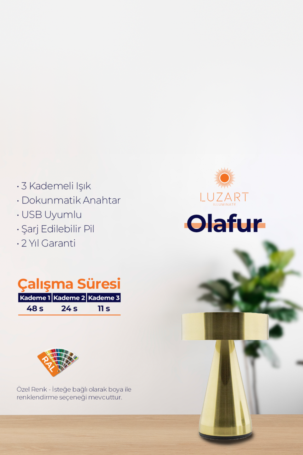 Olafur Masa Lambası - Manyetik Şarj Kasetli - 9