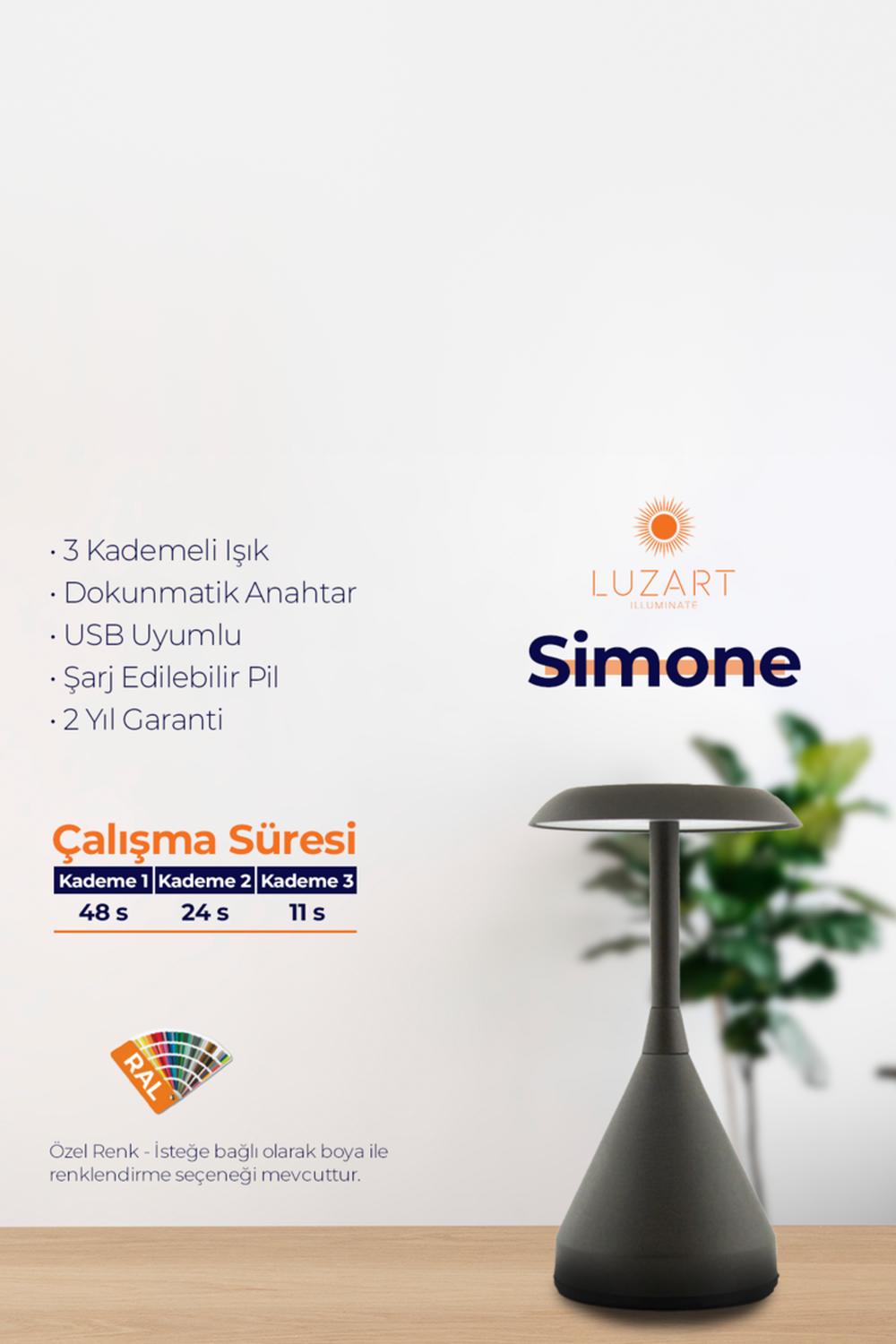 Simone Masa Lambası - Manyetik Şarj Kasetli - 9