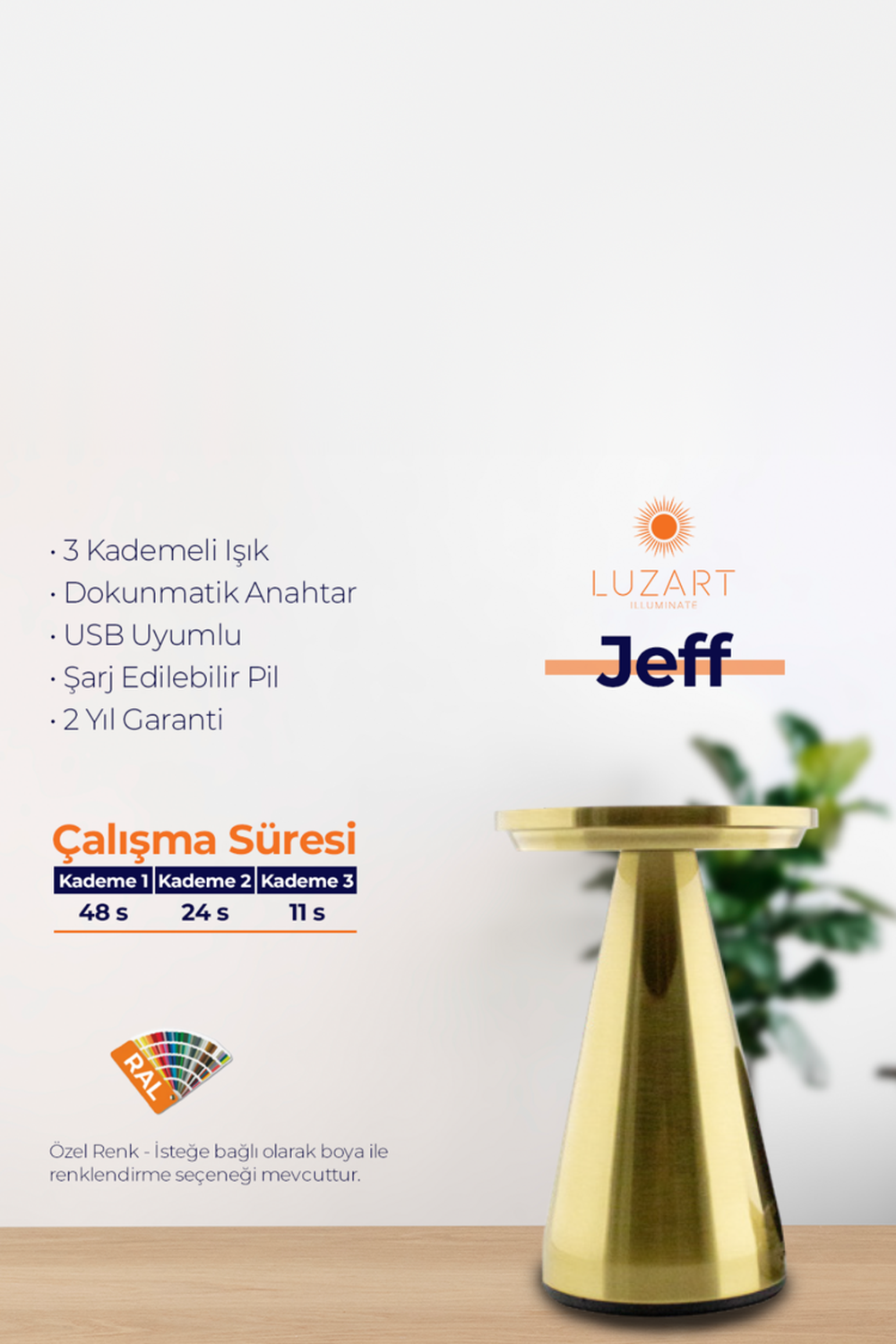 Jeff Masa Lambası - Manyetik Şarj Kasetli - 9