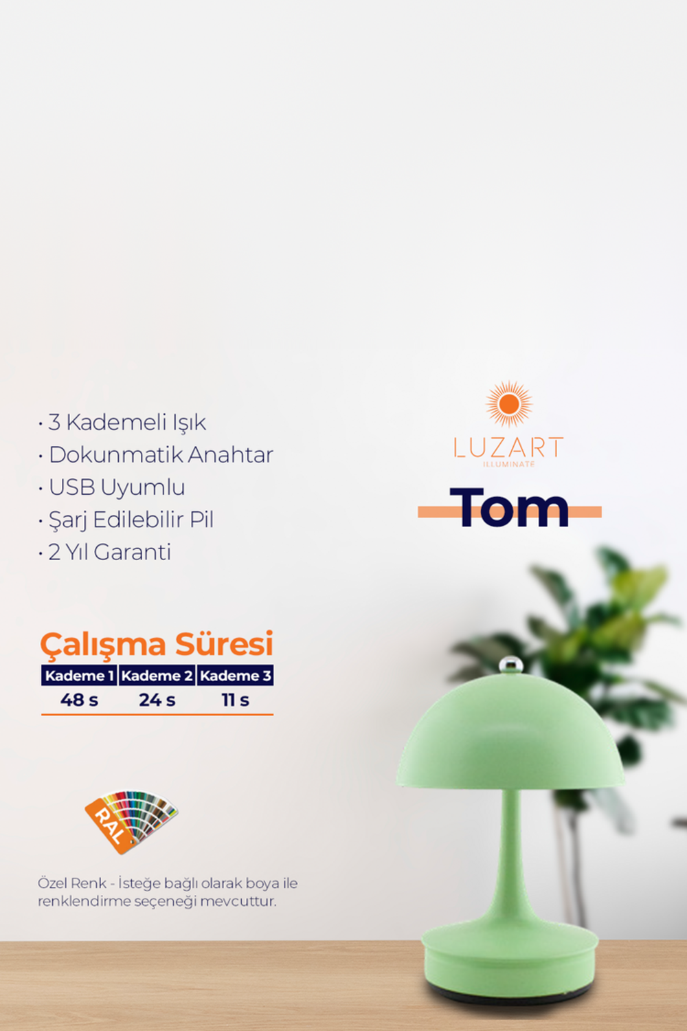 Tom Masa Lambası - Manyetik Şarj Kasetli - 9
