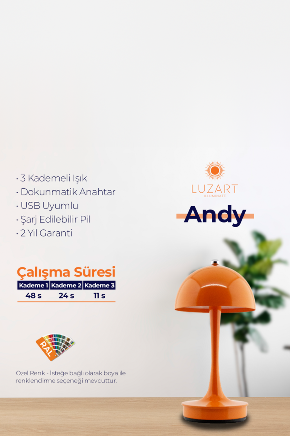 Andy Masa Lambası - Manyetik Şarj Kasetli - 9