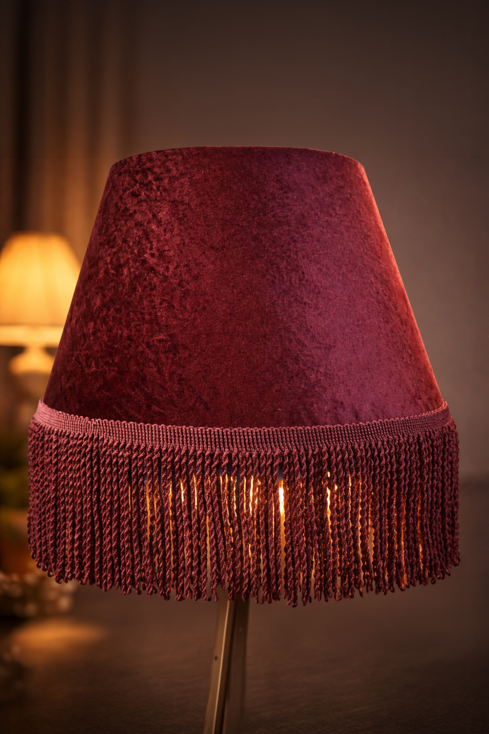 Bordeaux Fringe Abajur Şapkası - 0
