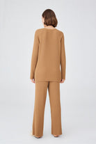 Yırtmaçlı Bol Kesim Kaşmir Karışım Kadın Triko Kazak - Camel - 8