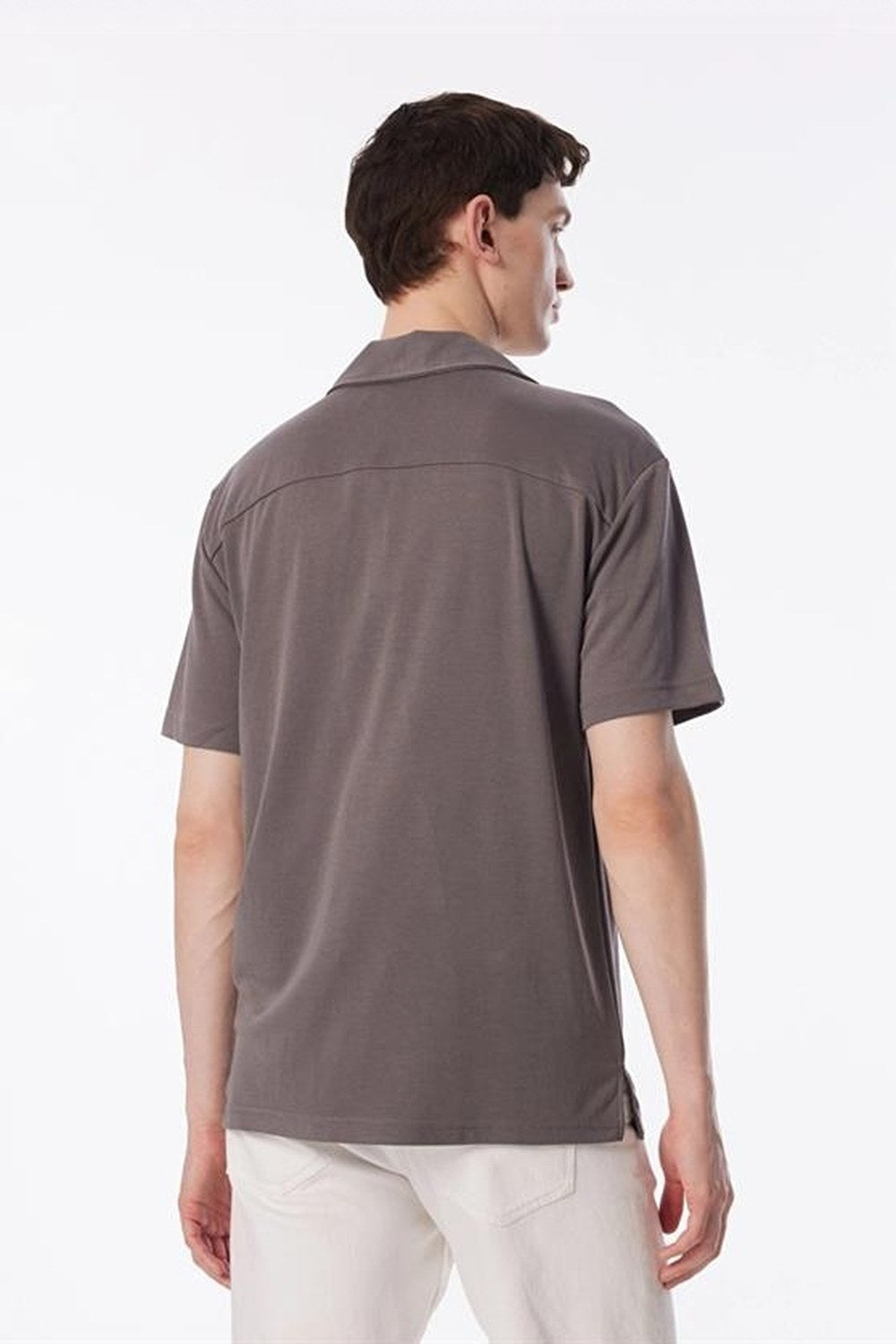 Kısa Kollu Apaj Yaka Slim Fit Örme Erkek Gömlek - 4