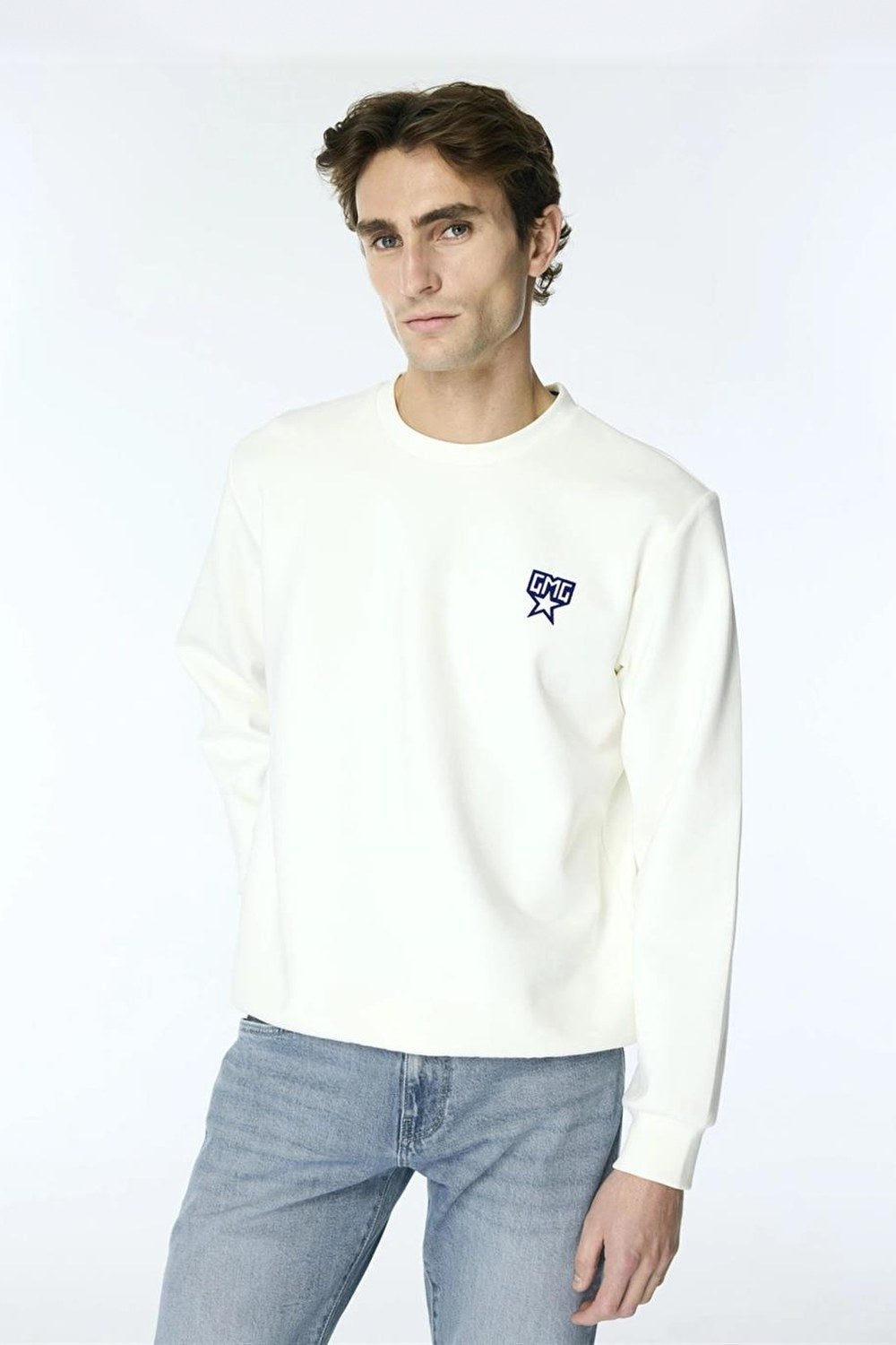 Bisiklet Yaka Sırtı Flok Göğsü Yıldız Baskılı Erkek Sweatshirt - 0