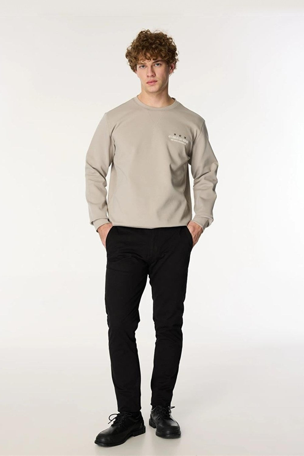 Bisiklet Yaka Sol Göğüs Üzeri Baskılı Erkek Sweatshirt - 3
