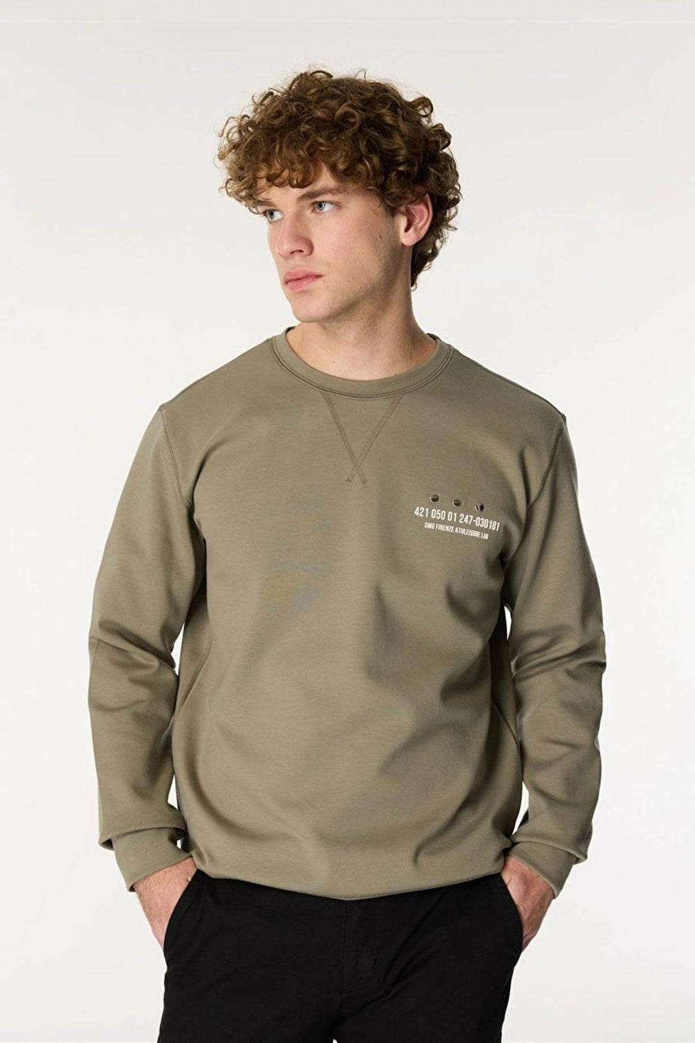 Bisiklet Yaka Sol Göğüs Üzeri Baskılı Erkek Sweatshirt - 1