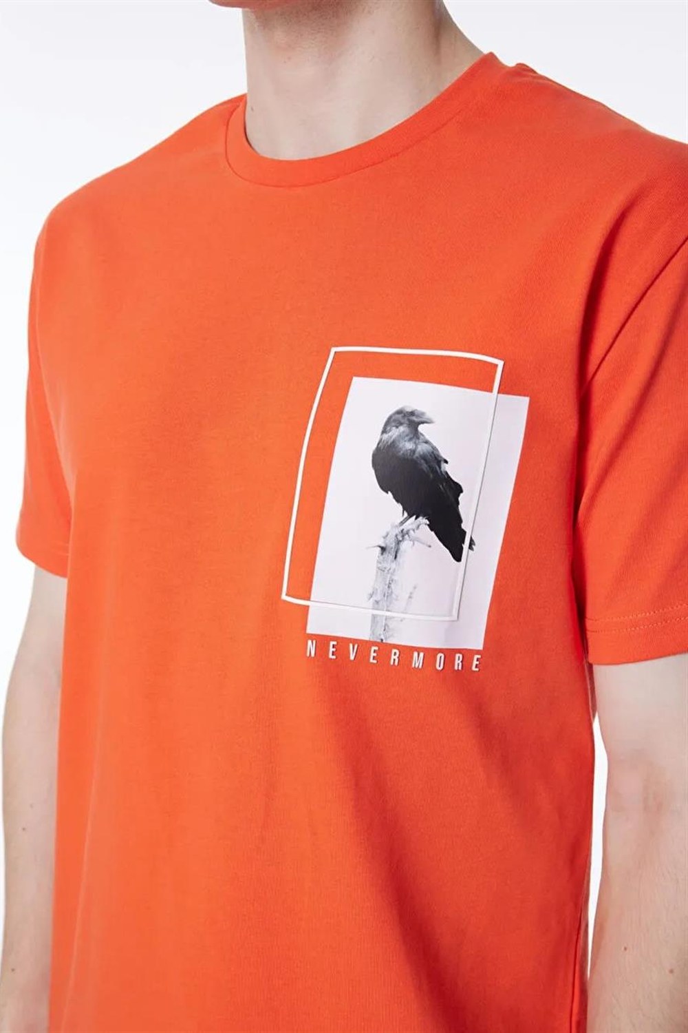 Bisiklet Yaka Göğsü Baskılı %100 Pamuk Oversize Erkek T-Shirt - 0