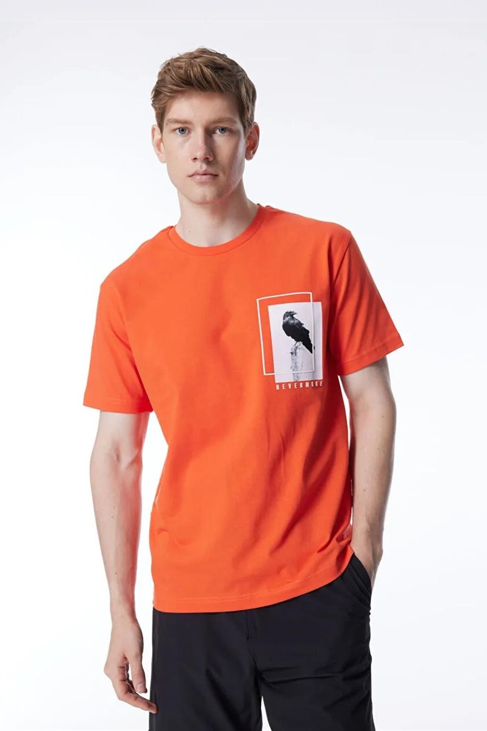 Bisiklet Yaka Göğsü Baskılı %100 Pamuk Oversize Erkek T-Shirt - 3