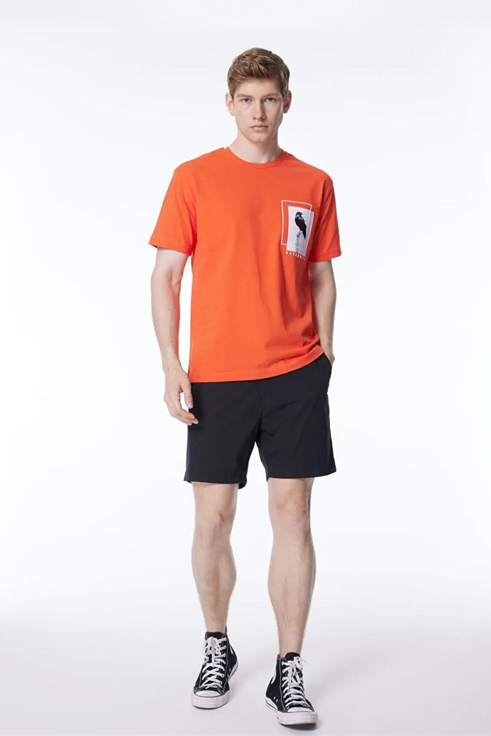 Bisiklet Yaka Göğsü Baskılı %100 Pamuk Oversize Erkek T-Shirt - 5