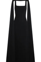 Pelerin Detaylı Siyah Maxi Elbise - 4