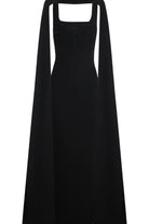 Pelerin Detaylı Siyah Maxi Elbise - 5