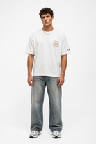 Erkek Nakış Detaylı Oversize T-Shirt Ekru - 1