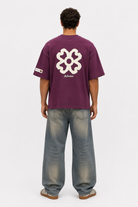Erkek Nakış Detaylı Oversize T-Shirt Vişne - 1