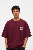 Erkek Nakış Detaylı Oversize T-Shirt Vişne - 2