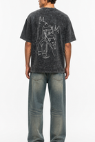 Erkek Nakış Detaylı Yıkamalı Oversize T-Shirt Siyah - 0