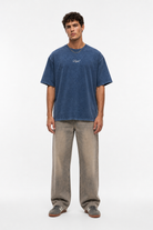 Erkek Nakış Detaylı Yıkamalı Oversize T-Shirt Lacivert - 1