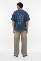Erkek Nakış Detaylı Yıkamalı Oversize T-Shirt Lacivert - 3