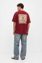 Erkek Marseille Baskılı Yıkamalı Oversize T-Shirt Bordo - 3