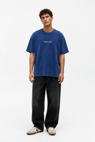 Erkek Marseille Baskılı Yıkamalı Oversize T-Shirt Lacivert - 1