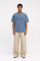Erkek Marseille Baskılı Yıkamalı Oversize T-Shirt Bebe Mavi - 1