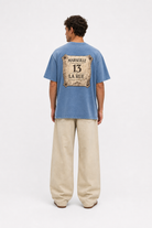 Erkek Marseille Baskılı Yıkamalı Oversize T-Shirt Bebe Mavi - 3