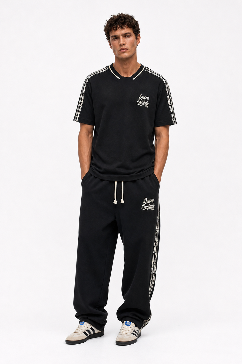 Erkek Originals Şerit Detaylı Regular Fit Eşofman Takımı Siyah - 1