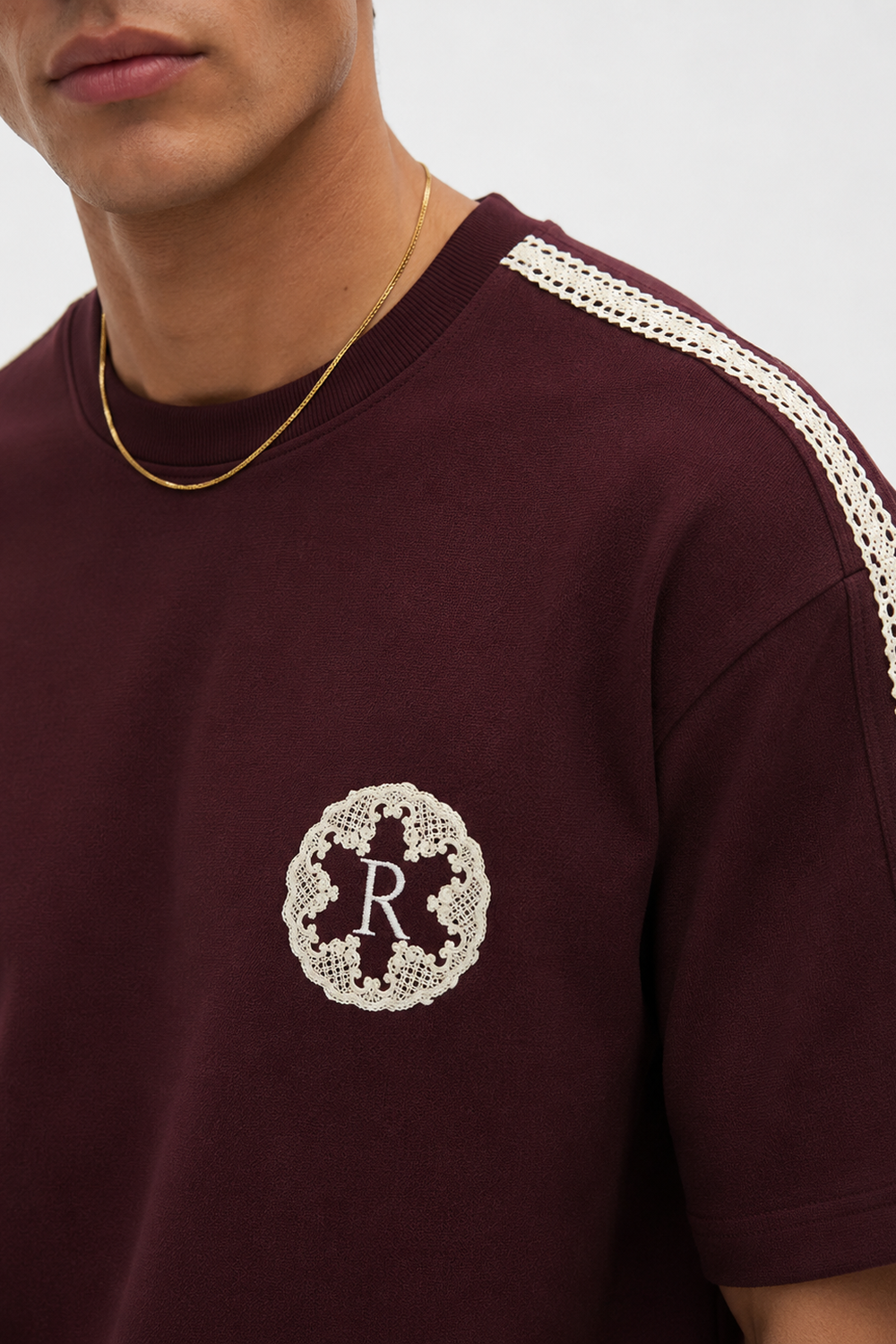 Erkek R Nakışlı Şerit Detaylı Regular Fit Eşofman Takımı Bordo - 0