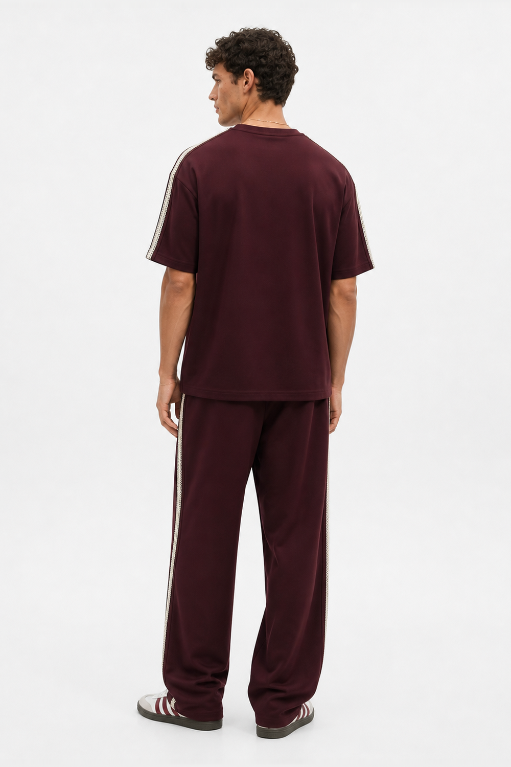 Erkek R Nakışlı Şerit Detaylı Regular Fit Eşofman Takımı Bordo - 3