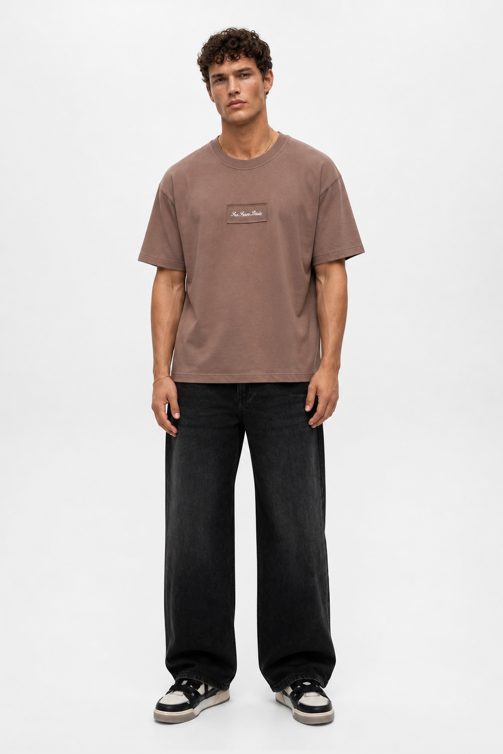 Erkek Ffb Nakışlı Oversize T-Shirt Kahve - 2