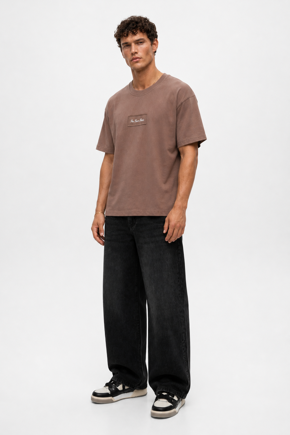 Erkek Ffb Nakışlı Oversize T-Shirt Kahve - 3