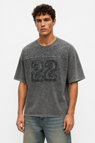 Erkek 22 Nakışlı Yıkamalı Oversize T-Shirt Siyah - 0