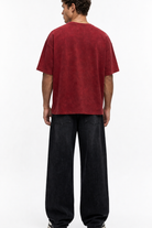 Erkek 22 Nakışlı Yıkamalı Oversize T-Shirt Bordo - 3