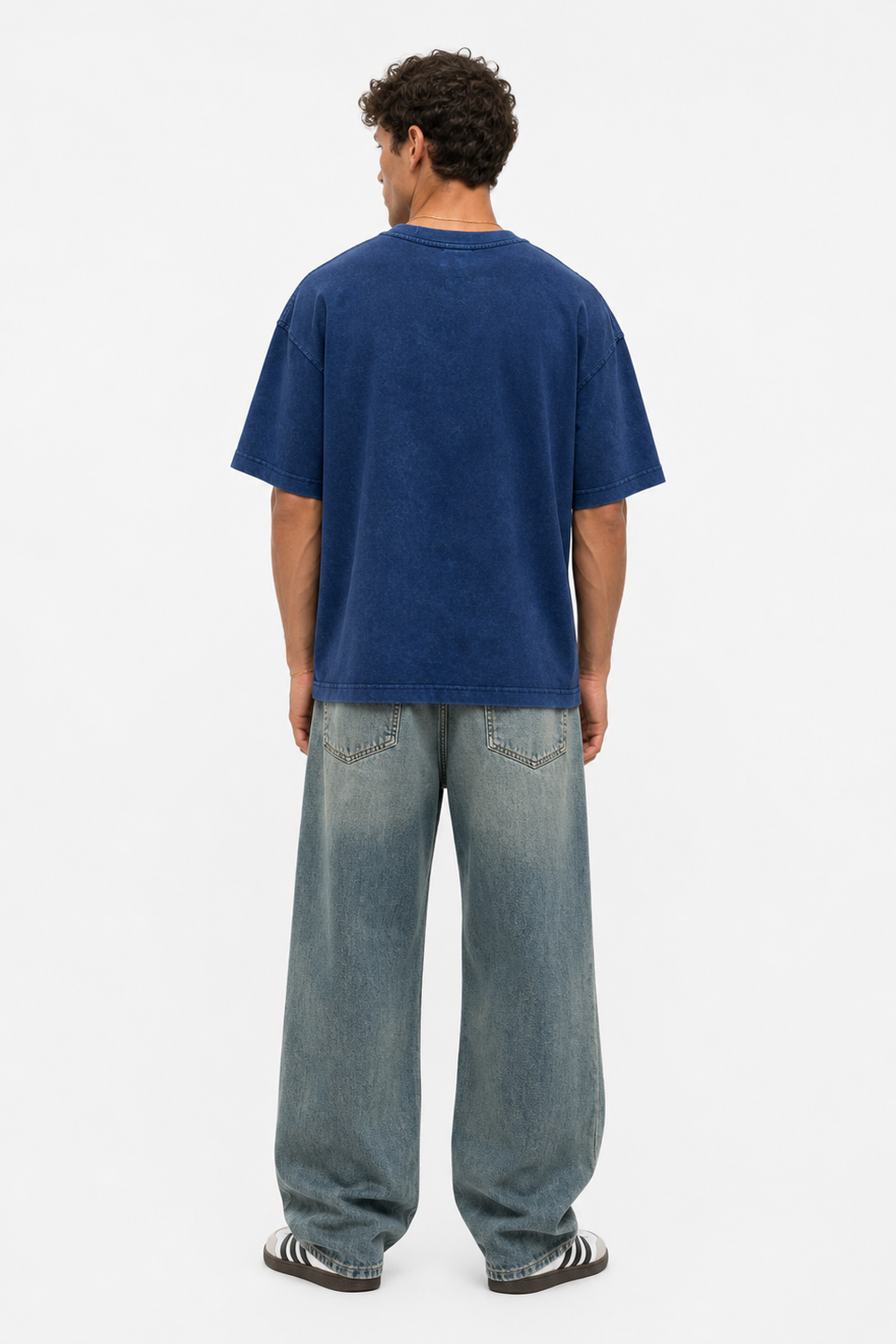 Erkek 22 Nakışlı Yıkamalı Oversize T-Shirt Lacivert - 3
