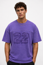 Erkek 22 Nakışlı Yıkamalı Oversize T-Shirt Mor - 0