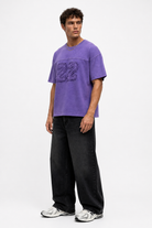 Erkek 22 Nakışlı Yıkamalı Oversize T-Shirt Mor - 2