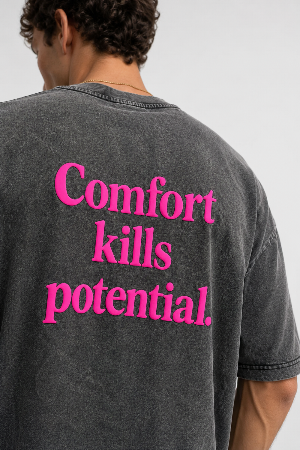 Erkek Puf Baskılı Yıkamalı Oversize T-Shirt Siyah - 0
