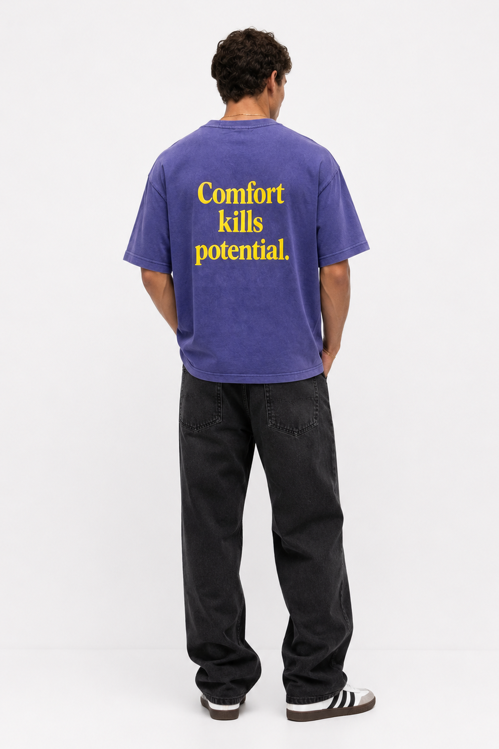 Erkek Puf Baskılı Yıkamalı Oversize T-Shirt Mor - 3