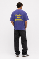 Erkek Puf Baskılı Yıkamalı Oversize T-Shirt Mor - 3
