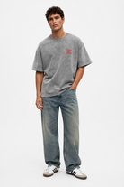Erkek Puf Baskılı Yıkamalı Oversize T-Shirt Gri - 1
