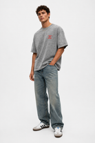 Erkek Puf Baskılı Yıkamalı Oversize T-Shirt Gri - 2