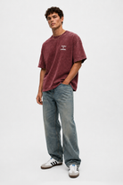 Erkek Puf Baskılı Yıkamalı Oversize T-Shirt Bordo - 2