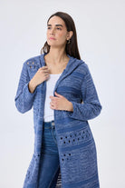 Skyler, Ajurlu, Kadın Kapüşonlu Yazlık Uzun Triko Hırka - Denim Mix - 1